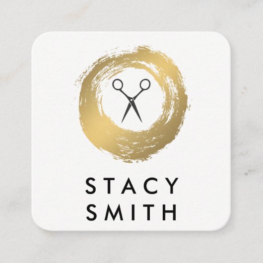 シックフェイク金ゴールドブラシサロンスタイリスト スクエア名刺 (正面)