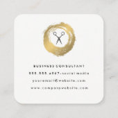 シックフェイク金ゴールドブラシサロンスタイリスト スクエア名刺 (裏面)