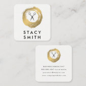 シックフェイク金ゴールドブラシサロンスタイリスト スクエア名刺 (正面/裏面)