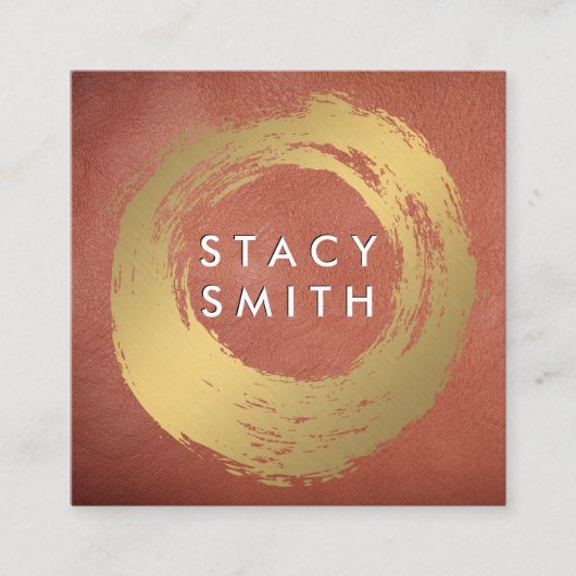 シックフェイク金ゴールドブラシ付きレッドレザー スクエア名刺 (正面)