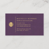 シックフェイク金ゴールドミニマリストモノグラムパープルリネン 名刺 (裏面)