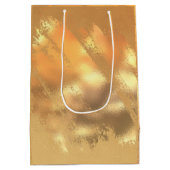 シックフェイク金ゴールドレッドフラワーアートパターン ミディアムペーパーバッグ (裏面)