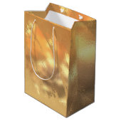 シックフェイク金ゴールドレッドフラワーアートパターン ミディアムペーパーバッグ (裏面アングル)