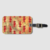 シックフェイク金ゴールドレッドフラワーアートパターン ラゲッジタグ (正面横)