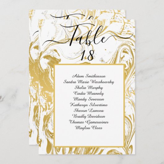 シックフェイク金ゴールド大理石テーブル番号座席表 案内状 (正面/裏面)