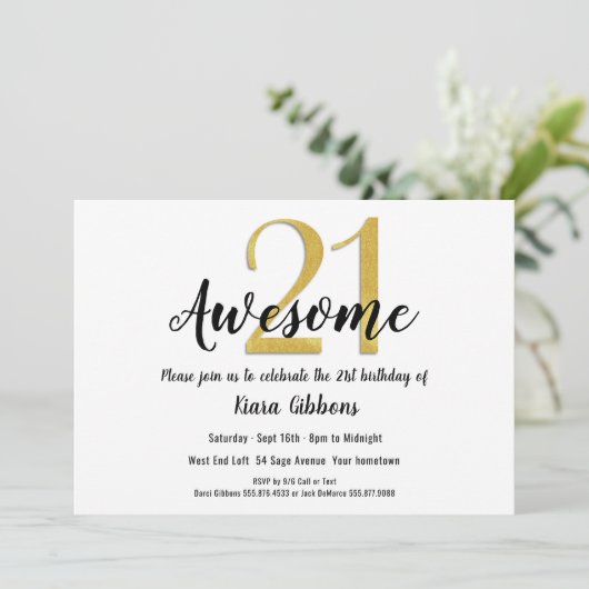シックフェイク金ゴールド21歳の誕生日パーティの招待状 招待状 (スタンド正面)