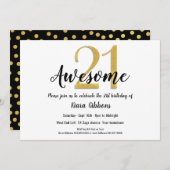 シックフェイク金ゴールド21歳の誕生日パーティの招待状 招待状 (正面/裏面)