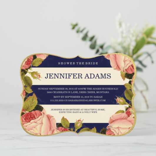 シックフェイク金ゴールド |ボタニカルブライダルシャワー招待状 招待状 (スタンド正面)