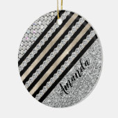 シックフェイク・クリスタル・シルバーグリッターパーソナライズされた セラミックオーナメント (左)