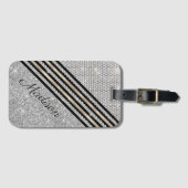 シックフェイク・クリスタル・シルバーグリッターパーソナライズされた ラゲッジタグ (正面横)