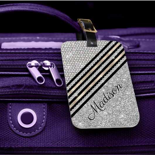 シックフェイク・クリスタル・シルバーグリッターパーソナライズされた ラゲッジタグ