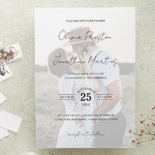 シックフェイクVellumエフェクト写真QRコードRSVP結婚's 招待状