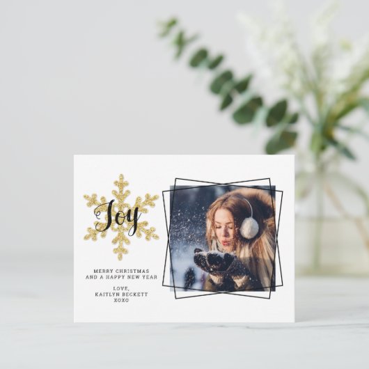 シックフェスティバルスノーフレークフォトホリデー シーズンポストカード (スタンド正面)