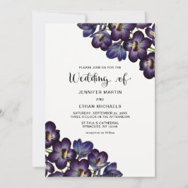 シックフェミニンダークパープル結婚フローラ 招待状