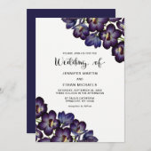 シックフェミニンダークパープル結婚フローラ 招待状 (正面/裏面)