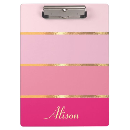 シックフェミニンピンク金ゴールド名 クリップボード (正面)