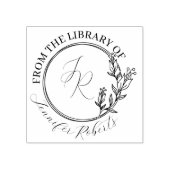 シックフェミニンフローラスクリプトイニシャル蔵書票 ラバースタンプ (インプリント)