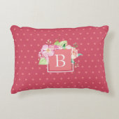 シックフェミニンモノグラムのイニシャルピンクドットフローラ アクセントクッション (正面)