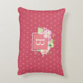 シックフェミニンモノグラムのイニシャルピンクドットフローラ アクセントクッション (裏面(縦))