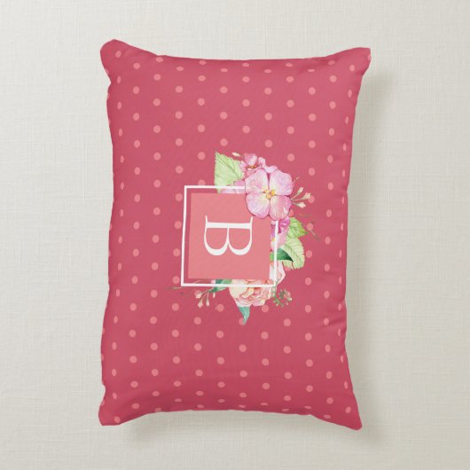 シックフェミニンモノグラムのイニシャルピンクドットフローラ アクセントクッション (裏面(縦))