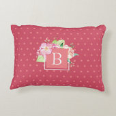 シックフェミニンモノグラムのイニシャルピンクドットフローラ アクセントクッション (裏面)