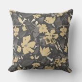 シックフェミニン金ゴールドグレーフローラルパターン クッション (正面)