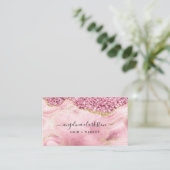 シックフェミニン金ゴールドピンクグリッターマーブルゲート 名刺 (スタンド正面)