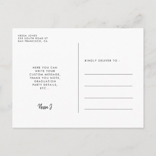 シックフォト卒業パーティーの招待 ポストカード (裏面)