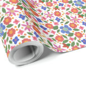 シックフォークアートスタイルフローラオンホワイトラッピング紙 ラッピングペーパー (ロールコーナー)
