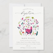 シックフォークファームフローラバーディフォトバプテスマ招待状 サンキューカード (正面)