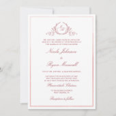 シックフォーマルモノグラム赤面ピンクウォーター結婚カラー 招待状 (正面)