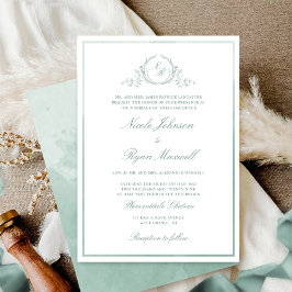 シックフォーマルモノグラ淡い色のムグリーンウォーター結婚カラー 招待状