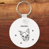 シックフランスのなブルドッグのラインアート：テキストの編集 キーホルダー (正面)