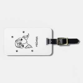 シックフランスのなブルドッグのラインアート:テキストの編集 ラゲッジタグ