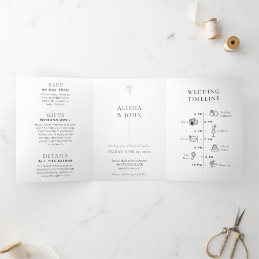 シックフランスのな写真をすべて1つの結婚式招待状 三つ折りカード (内部)