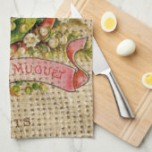 シックフランスのスクリプトビクトリアンフローラリースパリ キッチンタオル (四つ折り)