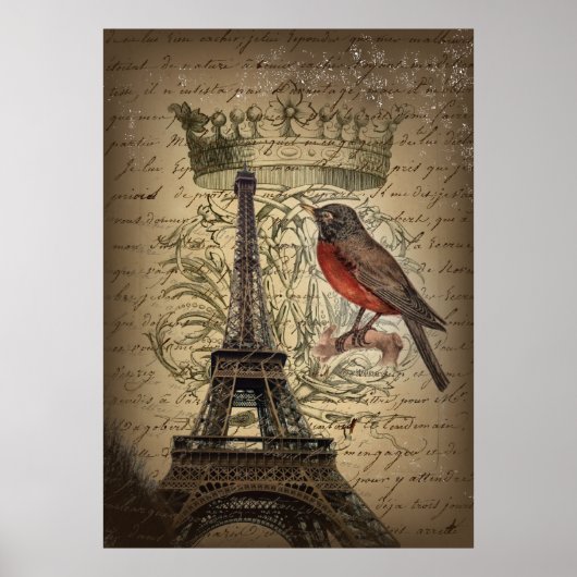 シックフランスのバードパモダンリエッフェルタワー ポスター (正面)
