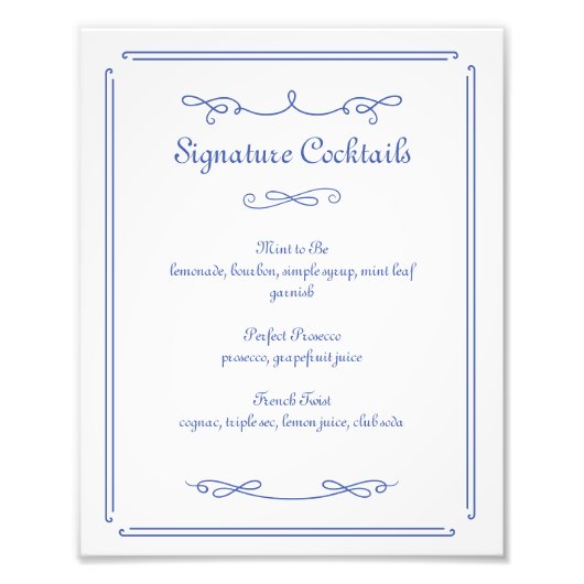 シックフランスのブルー結婚のシグネチャーカクテルの看板 フォトプリント            (正面)