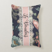 シックフランスのルブードワールノワールヴィンテージレースバラ アクセントクッション (正面(垂直))