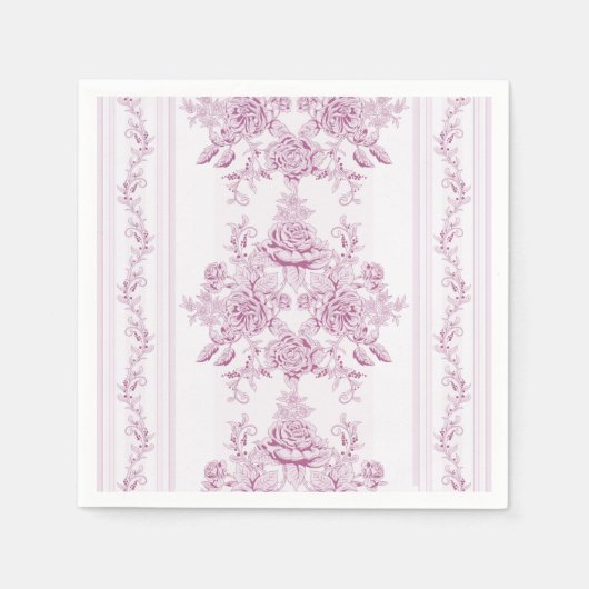 シックフランスの,ピンク,トイル,フローラ,パタービクトリアンン,フィート スタンダードカクテルナプキン (正面)