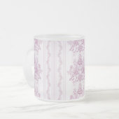 シックフランスの，ピンク，トイル，フローラ，パタービクトリアンン，フィート フロストグラスマグカップ (正面左)