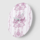 シックフランスの,ピンク,トイル,フローラ,パタービクトリアンン,フィート ラージ壁時計 (傾斜)