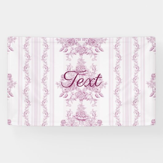 シックフランスの，ピンク，トイル，フローラ，パタービクトリアンン，フィート 横断幕 (横)