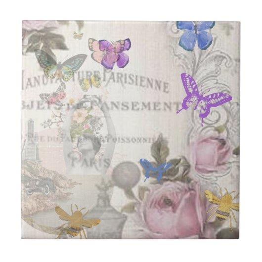 シックフランスの，田舎風，フローラルパターン，バラ,re タイル (正面)