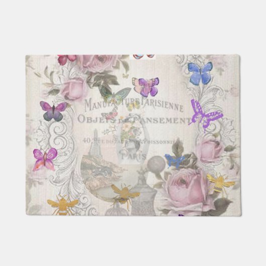 シックフランスの,田舎風,フローラルパターン,バラ,re ドアマット (正面)