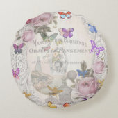 シックフランスの，田舎風，フローラルパターン，バラ,re ラウンドクッション (裏面)