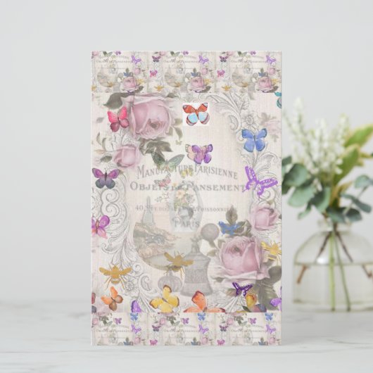 シックフランスの,田舎風,フローラルパターン,バラ,re 便箋 (スタンド正面)