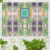 シックフローラかわいらしモノグラムスタイリッシュイニシャル キッチンタオル (折り畳み)