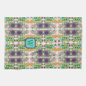 シックフローラかわいらしモノグラムスタイリッシュイニシャル キッチンタオル (横)