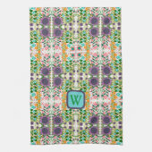 シックフローラかわいらしモノグラムスタイリッシュイニシャル キッチンタオル (縦)